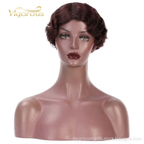 Vigorous Finger Wave Pixie Cut Good Quality Short Wave Bob For Woman Brazilian Brown Real Short Human Hair Wigs